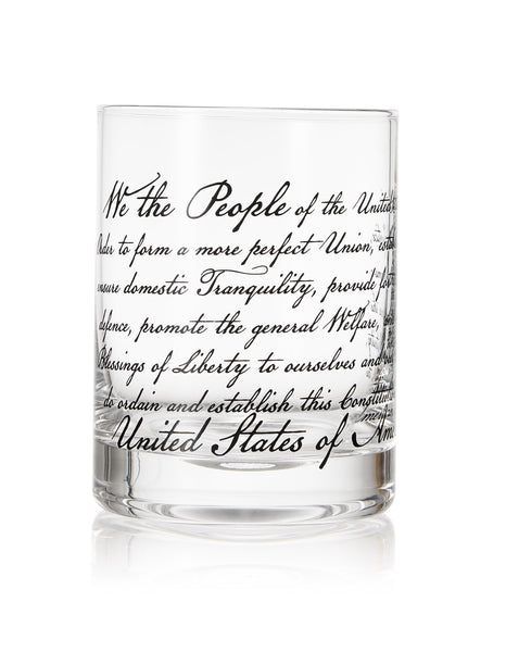 Whiskey Glasses – United States Constitution - Wood American Flag Tray & Set of 4 We The People 10oz America Glassware, Old Fashioned Rocks Glass, Freedom Of Speech Law Gift Set US Patriotic