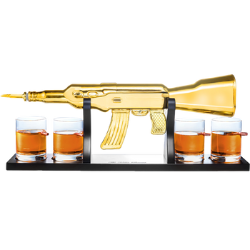 AK Gold Whiskey Decanter Set With 4 Bullet Whiskey Glasses