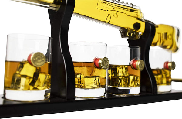 Shotgun Gun Large Whiskey & Wine Decanter Set Bullet Glasses