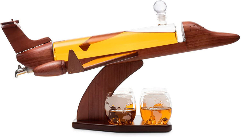 Jet Airplane Wine & Whiskey Decanter 1000ml Set with 4