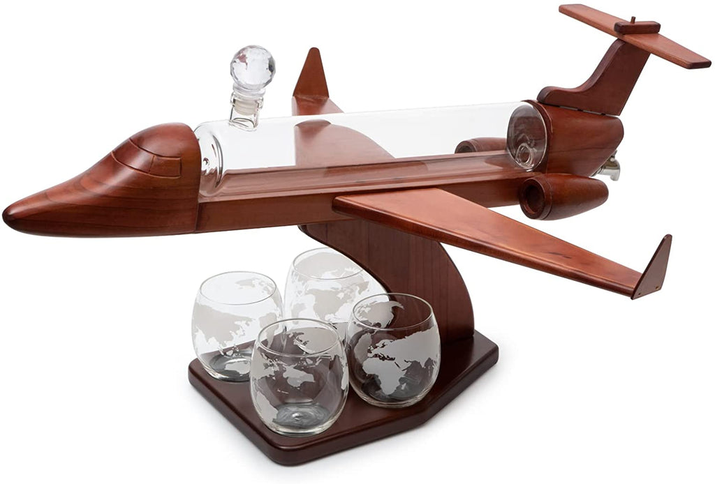 Jet Airplane Wine & Whiskey Decanter 1000ml Set with 4