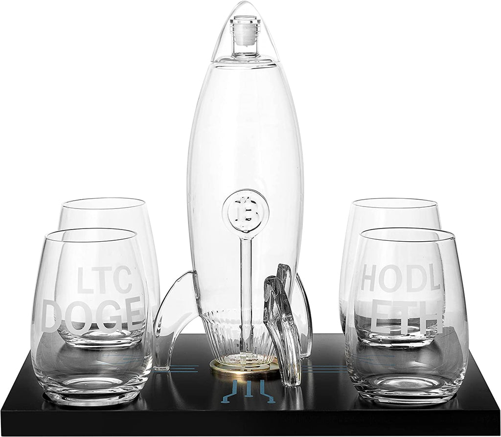 Cryptocurrency Decanter, 450ml Four 12 oz Glasses