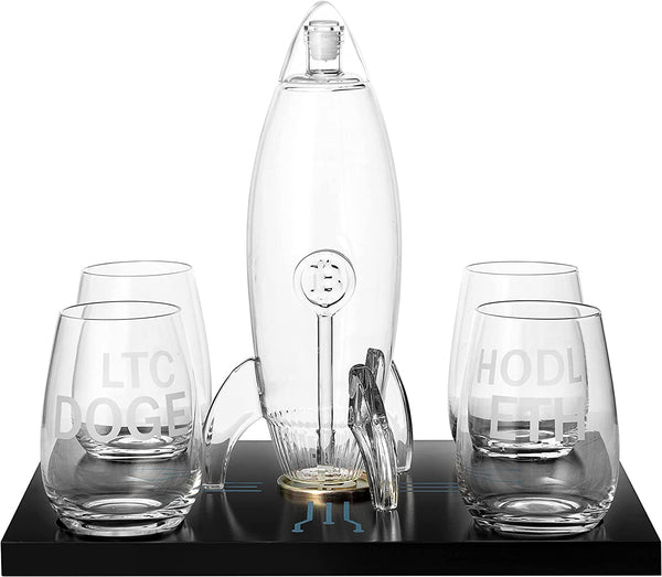 Cryptocurrency Decanter, 450ml Four 12 oz Glasses