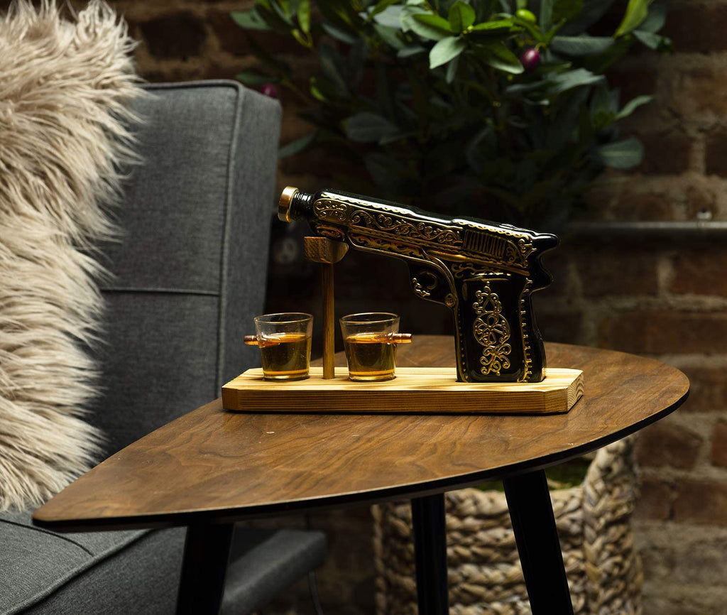 Hand Painted Pistol Whiskey & Wine Decanter