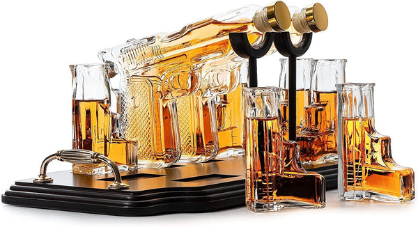 Gifts for Men Dad, 10.1 Oz Whiskey Gun Decanter Set + 2 Bullet Glasses - Unique Birthday Pistol Gift Ideas Daughter Son, Personalized Liquor Dispenser - Scotch Bourbon Vodka, Him, Brother Husband