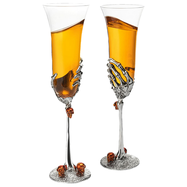 Stemmed Skeleton Champagne Glasses Set of 2