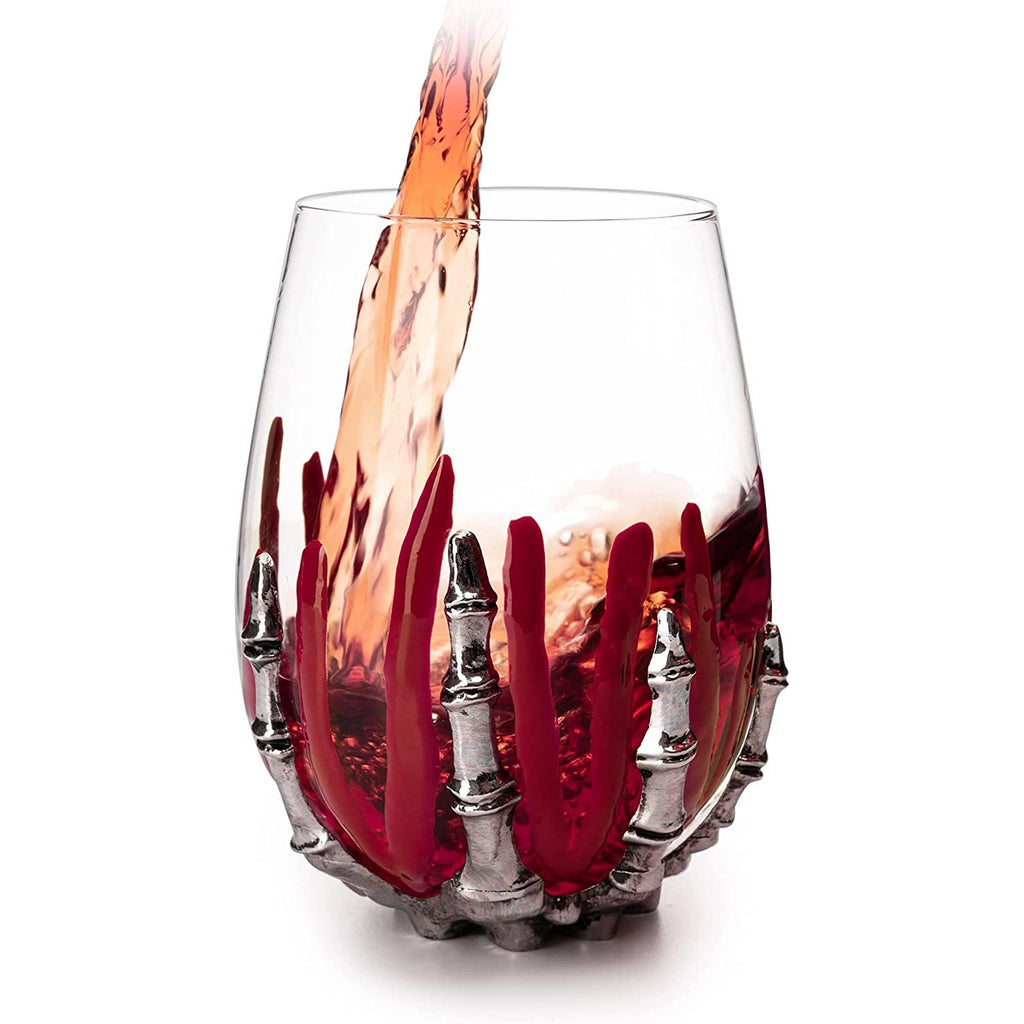 Skeleton Wine Glass, Bloody Hand Wine Skull Glass - 12oz