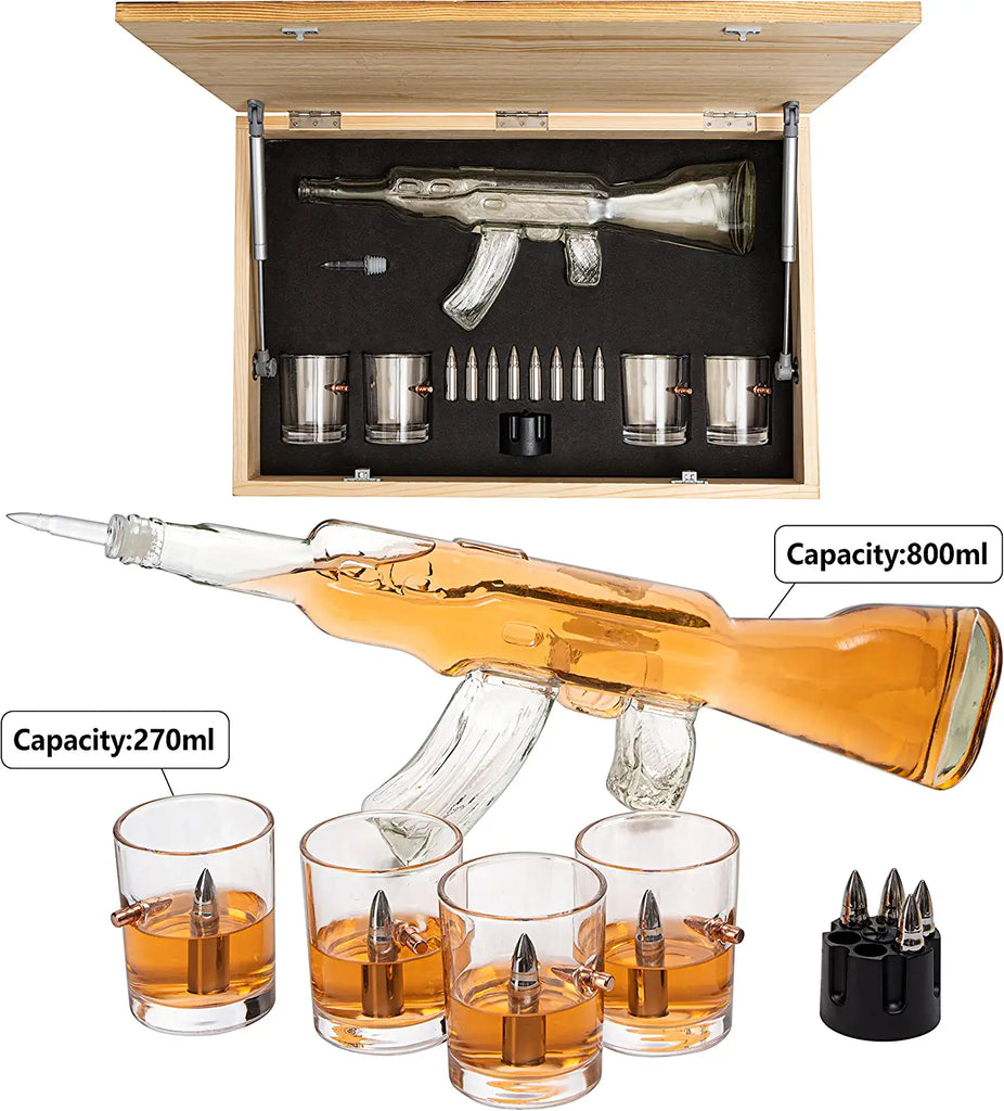 Gun Whiskey Decanter Set - SKF1801 - 8 Bullet Whiskey Chillers