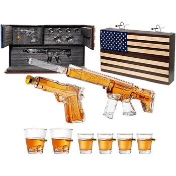 AR15 Whiskey Gun Decanter Flag Set - 1000ml Rifle & Pistol Set