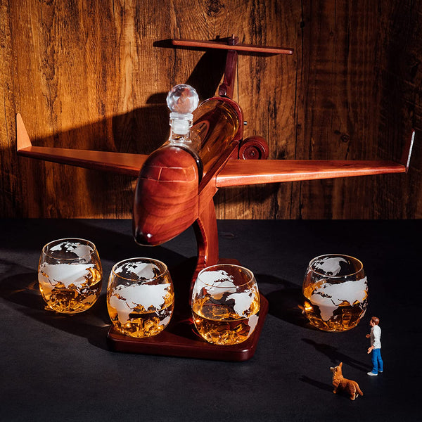Jet Airplane Wine & Whiskey Decanter 1000ml Set with 4