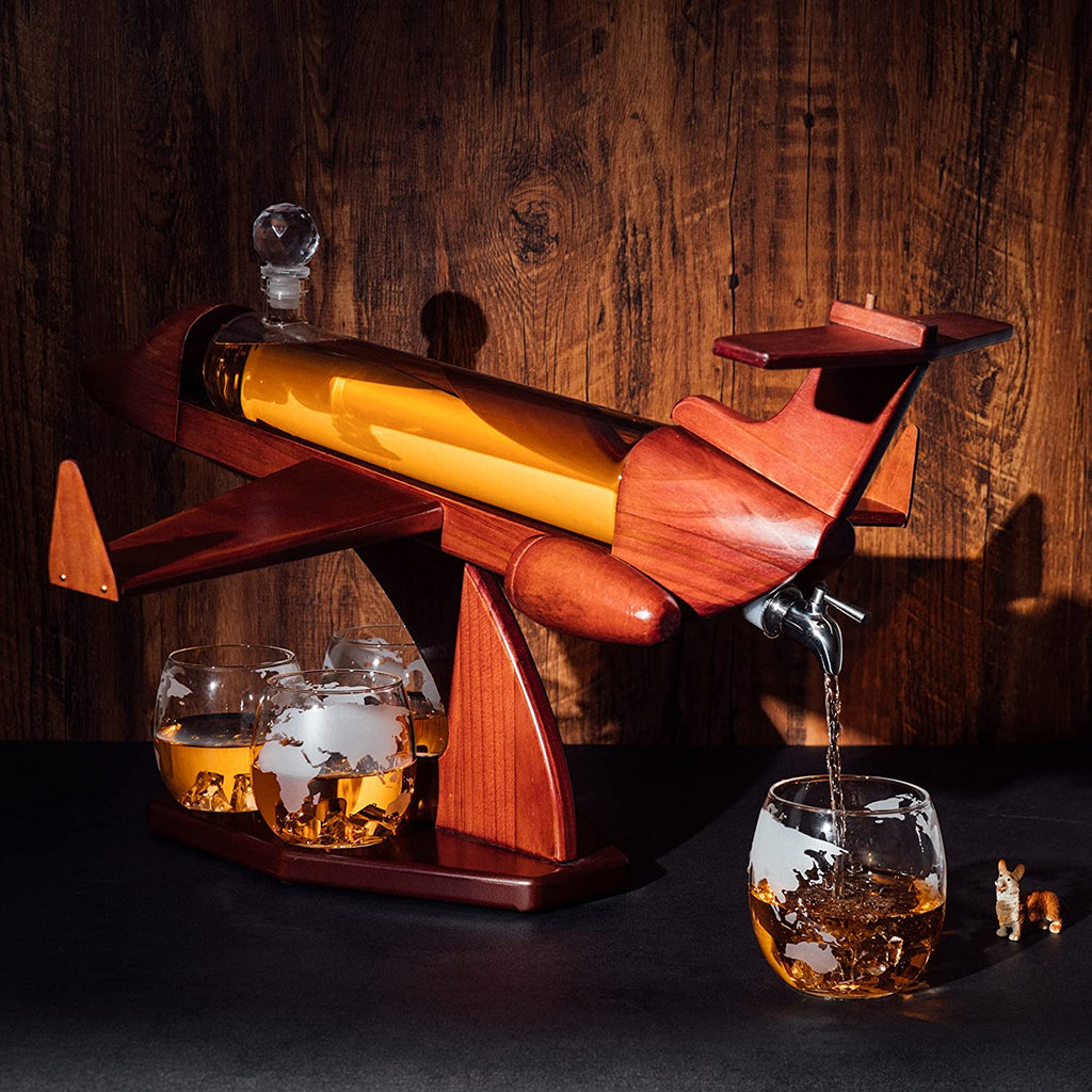 Jet Airplane Wine & Whiskey Decanter 1000ml Set with 4