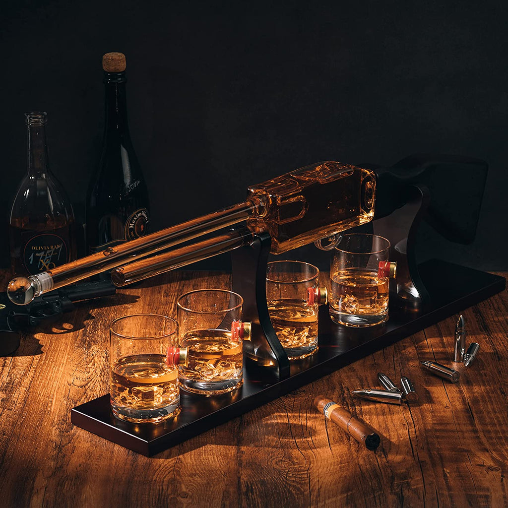 Shotgun Rifle Wine & Whiskey Decanter Set 20oz with Bullet Glasses