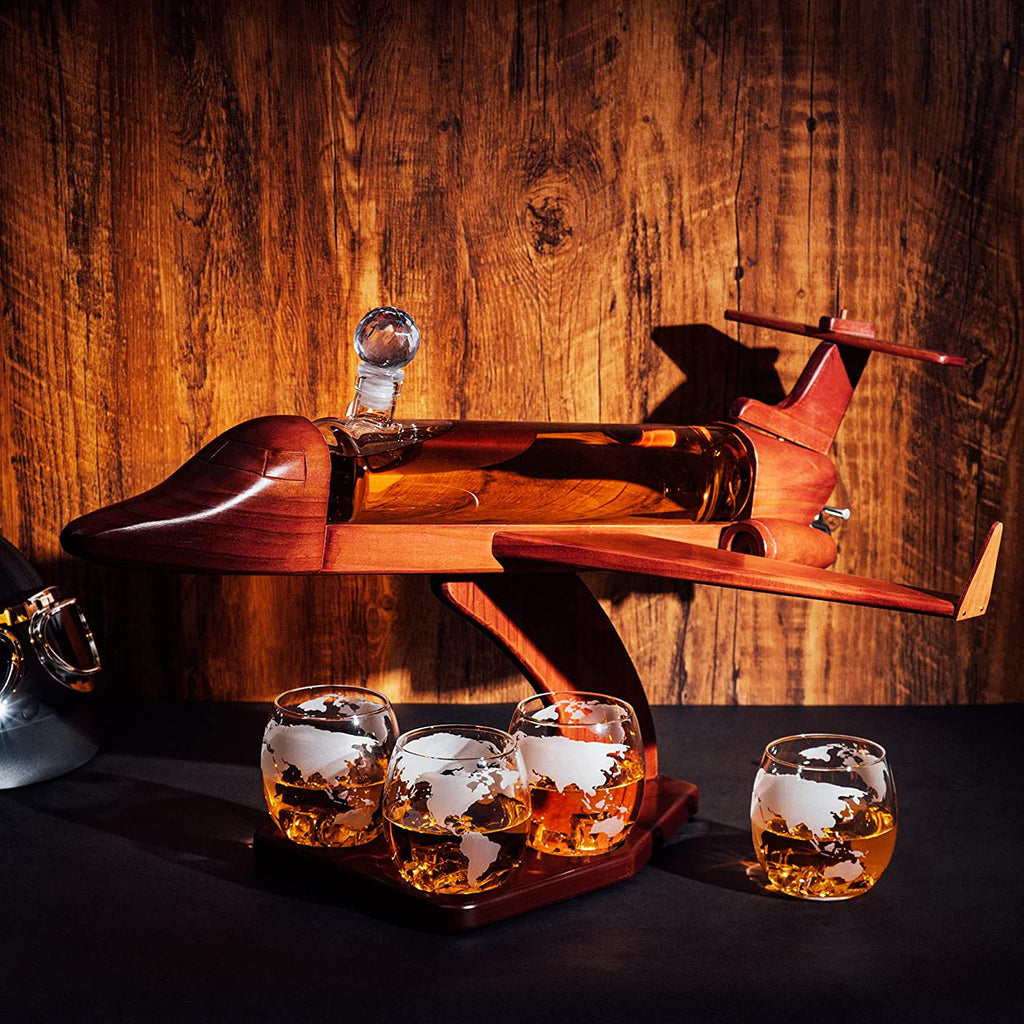 Jet Airplane Wine & Whiskey Decanter 1000ml Set with 4