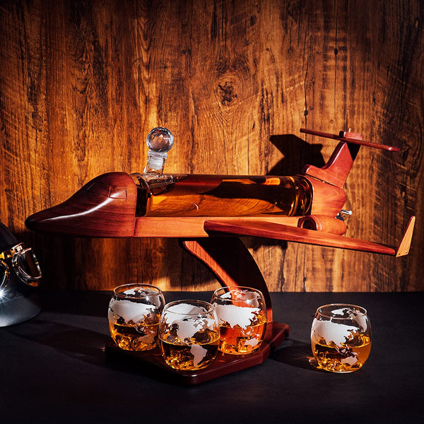 Jet Airplane Wine & Whiskey Decanter 1000ml Set with 4