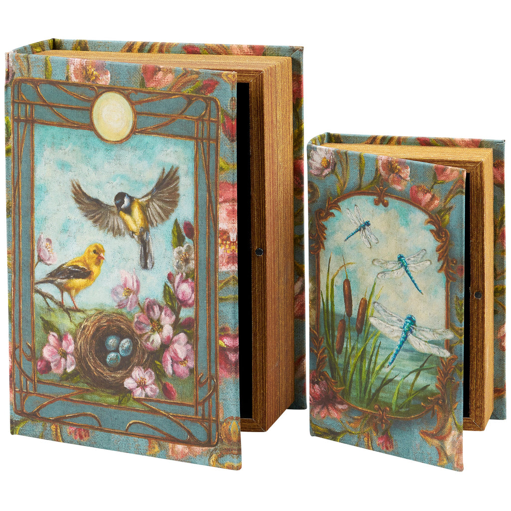 Floral Nouveau Book Box Set Of 2 | Vintage Designs Book Shaped Trinket Storage Box
