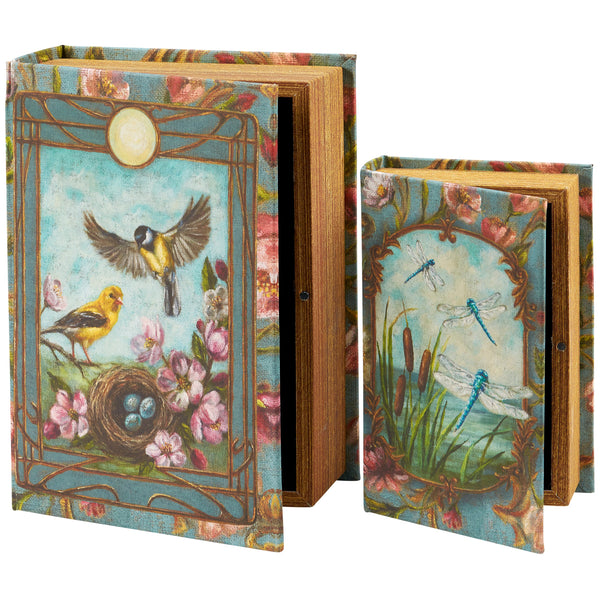 Floral Nouveau Book Box Set Of 2 | Vintage Designs Book Shaped Trinket Storage Box
