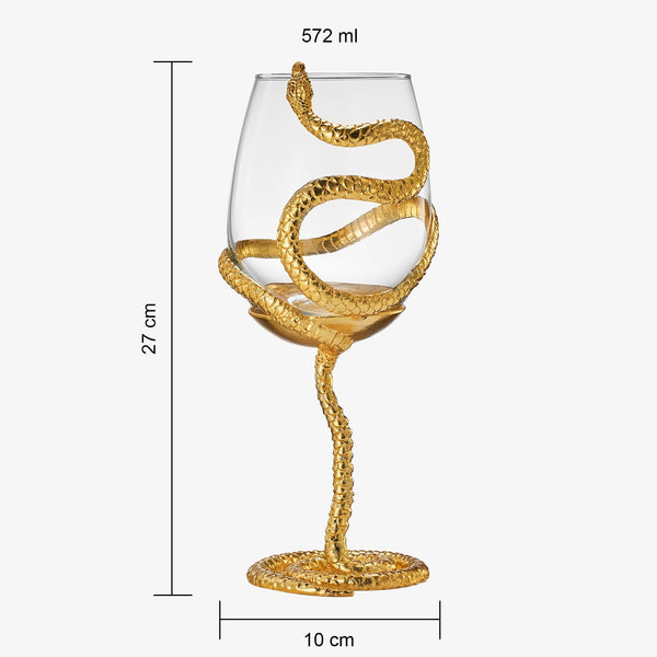 Stemmed Snake Wine Glass | Set of 2 | 19oz Spooky Reptile Glasses 10" H (Gold)