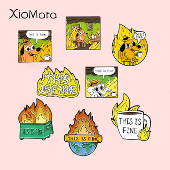 Cartoon Dog Coffee Fire Enamel Pin 