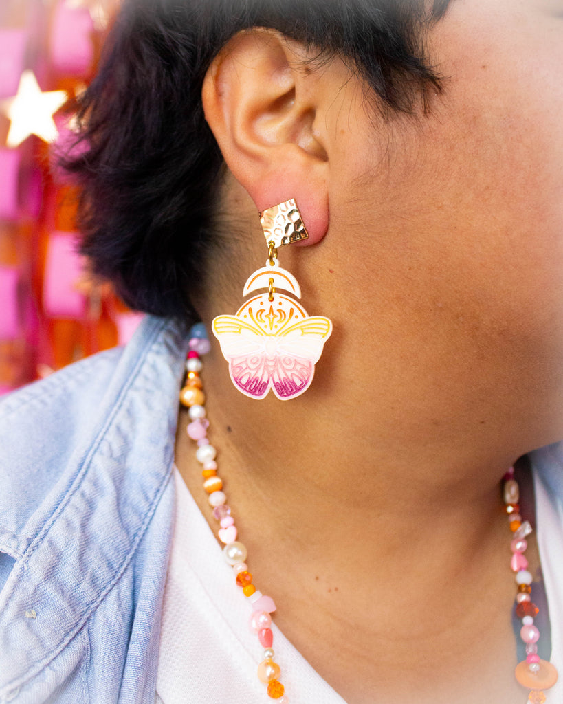 Moth Rainbow Pride Statement Dangle Earrings