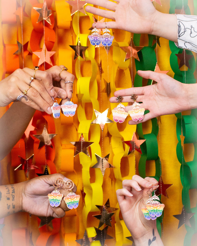 Moth Rainbow Pride Statement Dangle Earrings