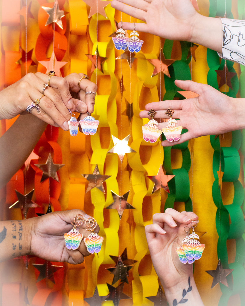 Moth Rainbow Pride Statement Dangle Earrings