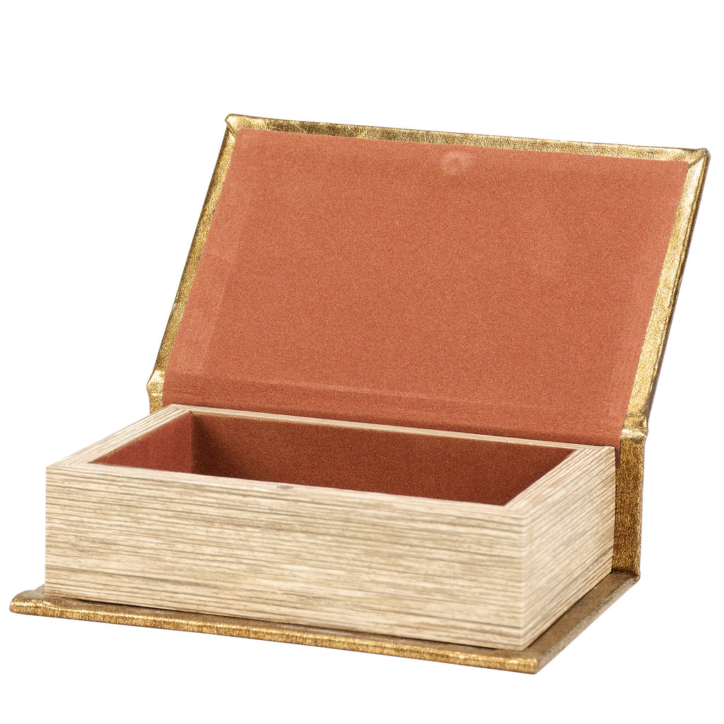 Peacock Metallic Gold Vintage Book Box | Faux Leather Wrap Book Shaped Storage Stash Trinket Box