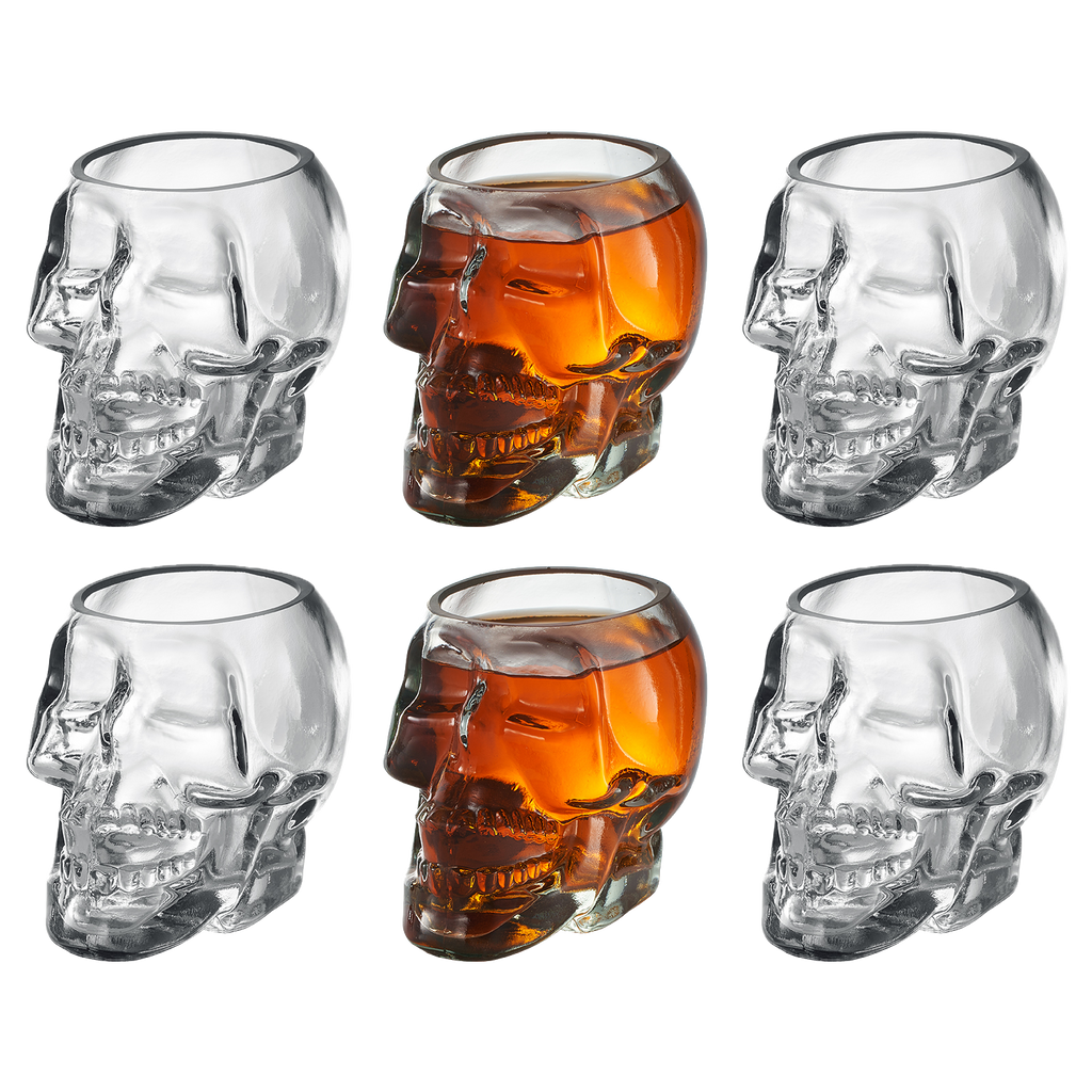 Skull Shot Glasses Set of 6 - 3oz Skull Glasses 3" H