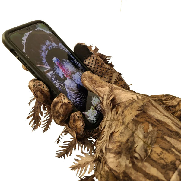 Leafy Camo Gloves in Mossy Oak and Realtree - Fingerless or Touchscreen Tips
