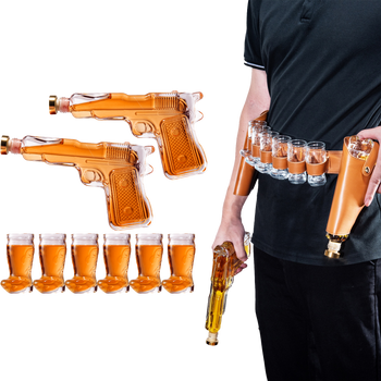 Pistol & Shotglasses Decanter Party Serving Holster Set