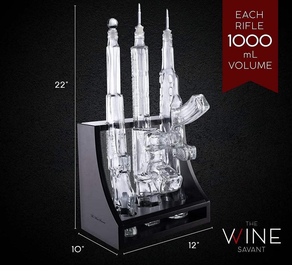 3 Gun Whiskey Decanters Set AR15, AK47, & Rifle Gun Decanter Set 1000ml
