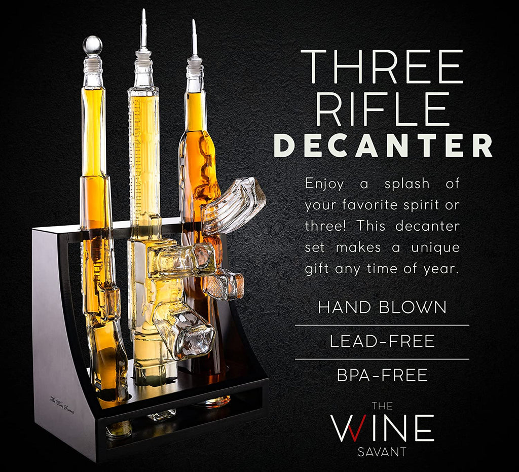 3 Gun Whiskey Decanters Set AR15, AK47, & Rifle Gun Decanter Set 1000ml