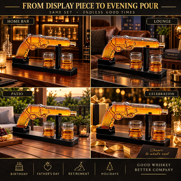 Whiskey Decanter Set 7 7 Oz With Two 1 6 Oz Shot Glasses Pistol Gun Unique Birthday Gift Ideas For S