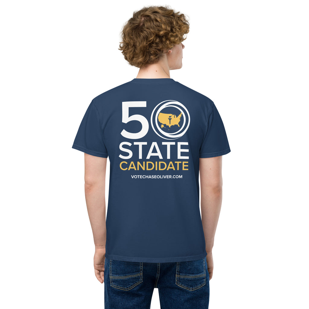 Chase Oliver is the 50 State Candidate Unisex garment-dyed pocket t-shirt