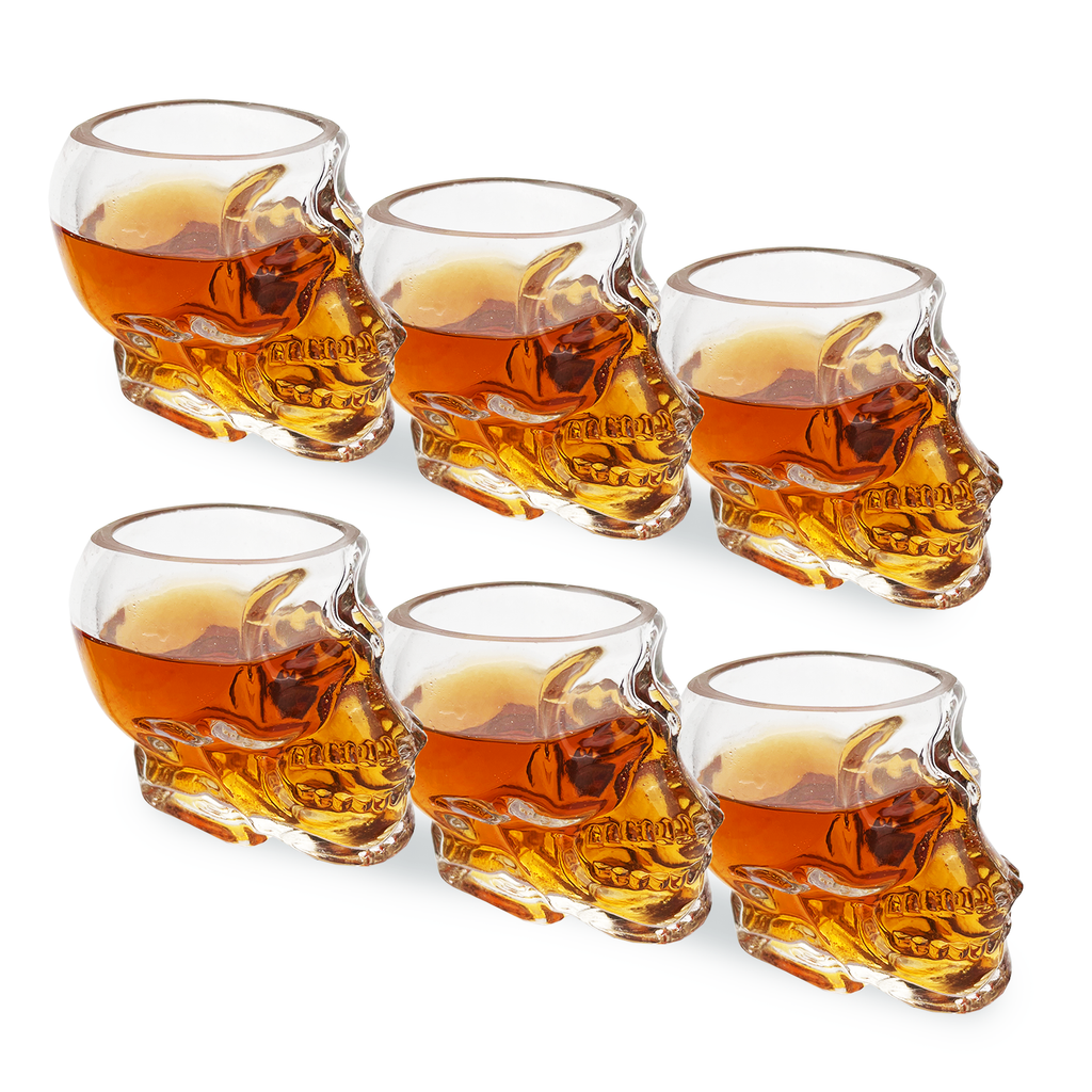 Skull Shot Glasses Set of 6 - 3oz Skull Glasses 3" H