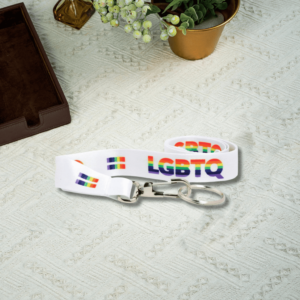 25 Pack White LGBTQ Rainbow Pride Lanyards (25 Lanyards)