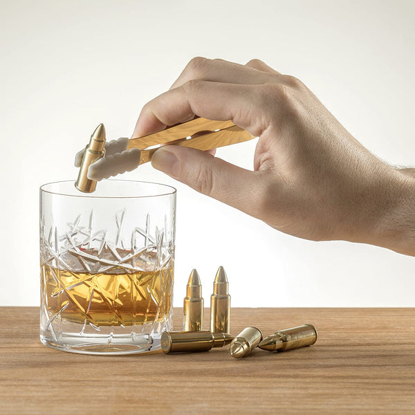 Bullet Whiskey Chillers Stones - 1.75in Whiskey Rocks, Set of 6 (Gold)