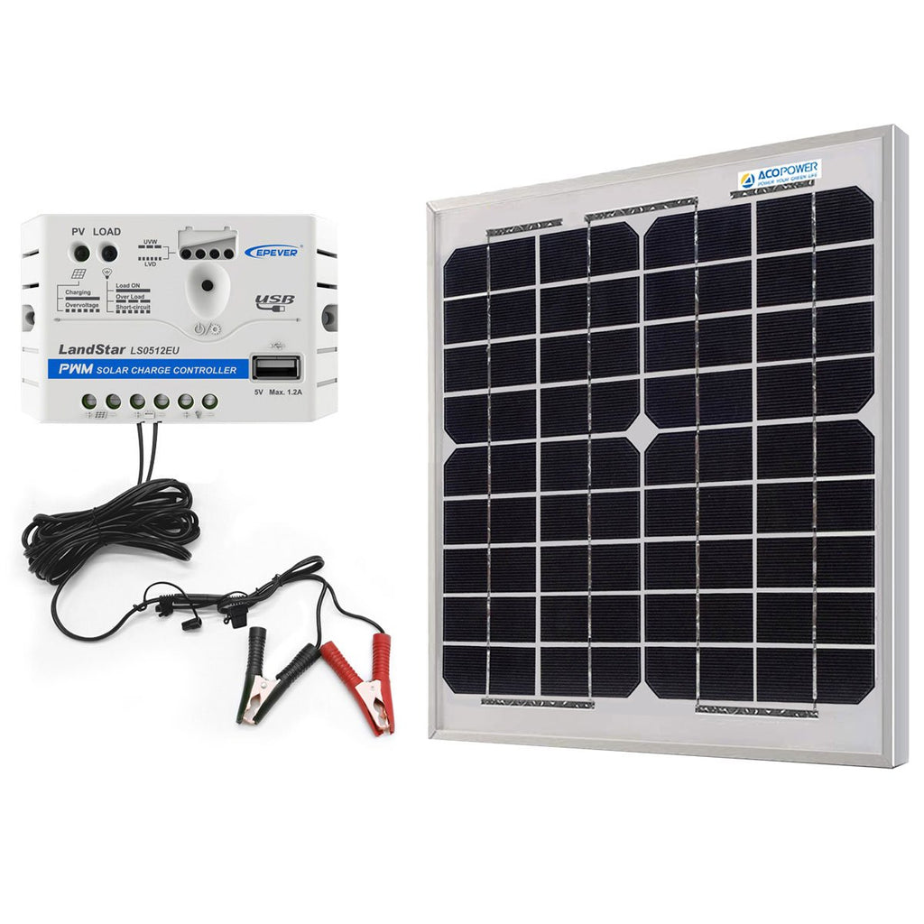 10W 12V Solar Charger Kit, 5A Charge Controller with Alligator Clips by ACOPOWER - Proud Libertarian - ACOPOWER