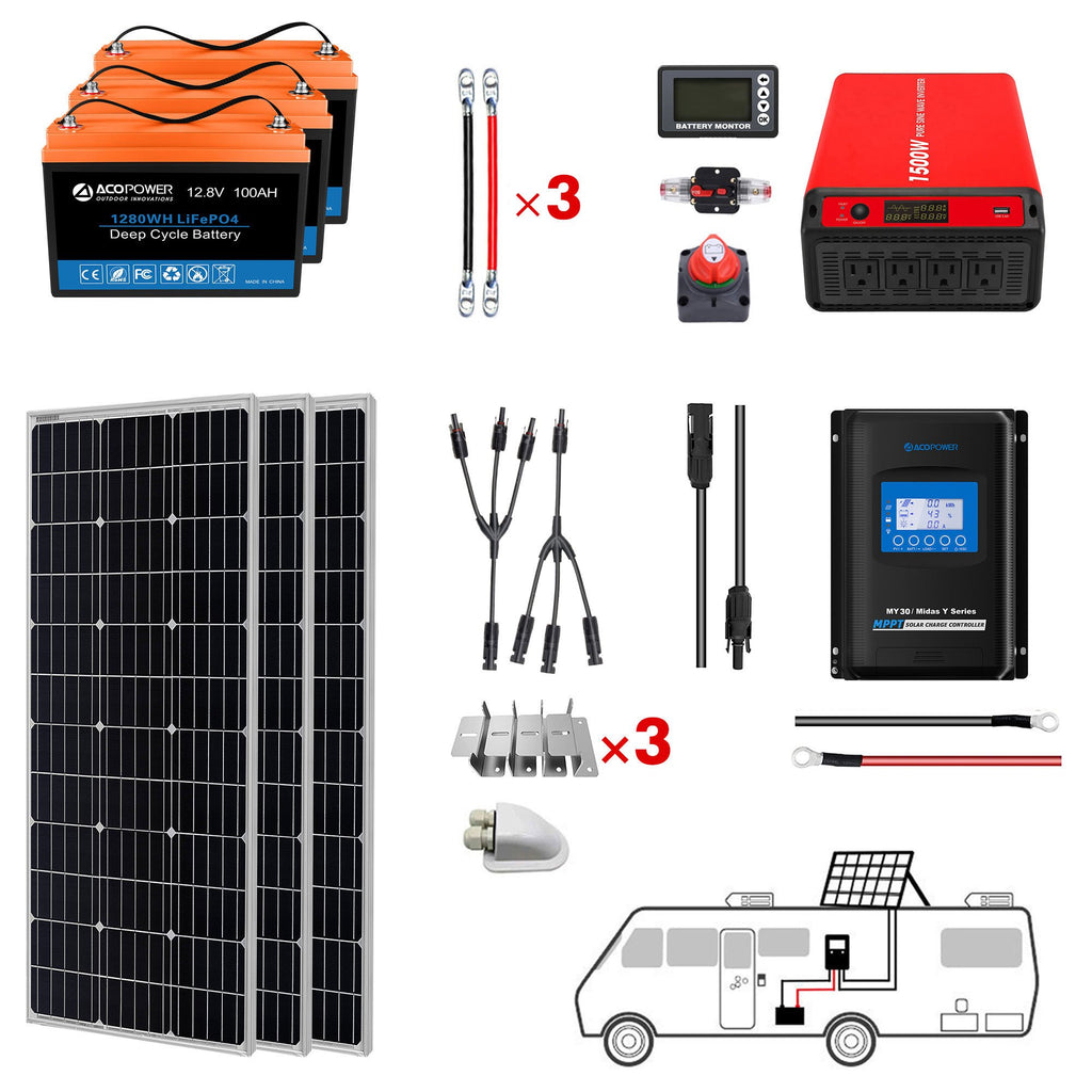 ACOPOWER Lithium Battery Mono Solar Power Complete System with Battery and Inverter for RV Boat 12V Off Grid Kit by ACOPOWER - Proud Libertarian - ACOPOWER