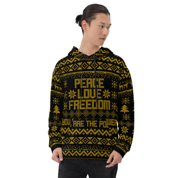 Peace Love and Freedom Ugly Holiday Sweater Unisex Hoodie - Proud Libertarian - You are the Power