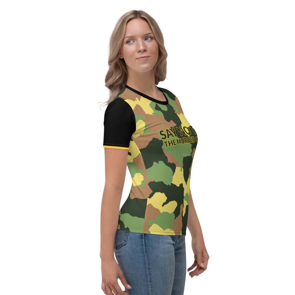 Say No to the Murder Cult Ringer Camo Women's T-shirt - Proud Libertarian - Proud Libertarian