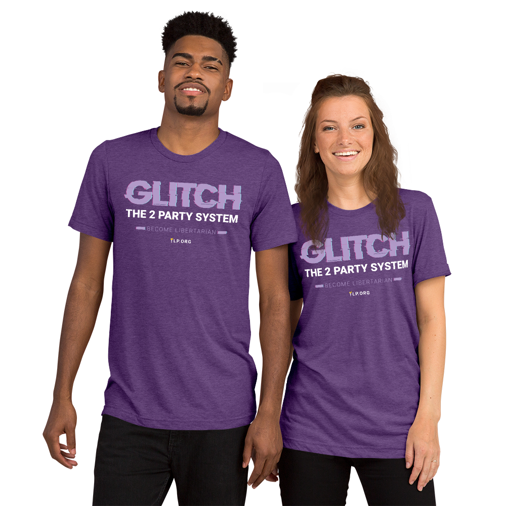 Glitch the Two Party System Tri-Blend Unisex Shirt - Proud Libertarian - Pirate Smile