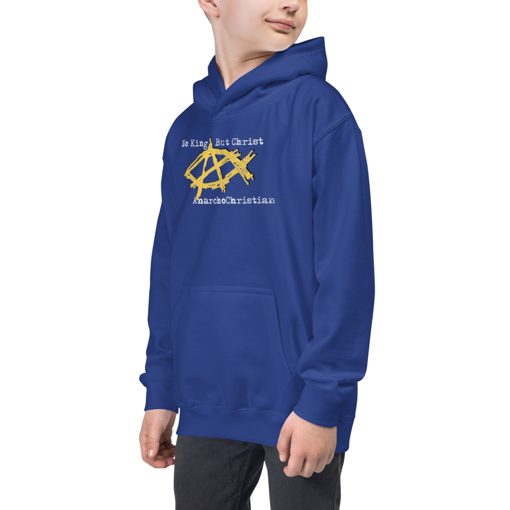 AnarchoChristian No King But Christ - Anarchist Jesus Fish Youth Kids Hoodie - Proud Libertarian - AnarchoChristian