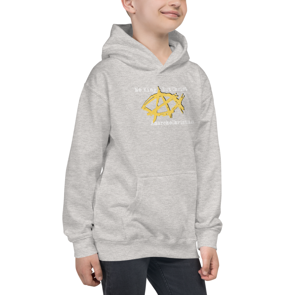 AnarchoChristian No King But Christ - Anarchist Jesus Fish Youth Kids Hoodie - Proud Libertarian - AnarchoChristian