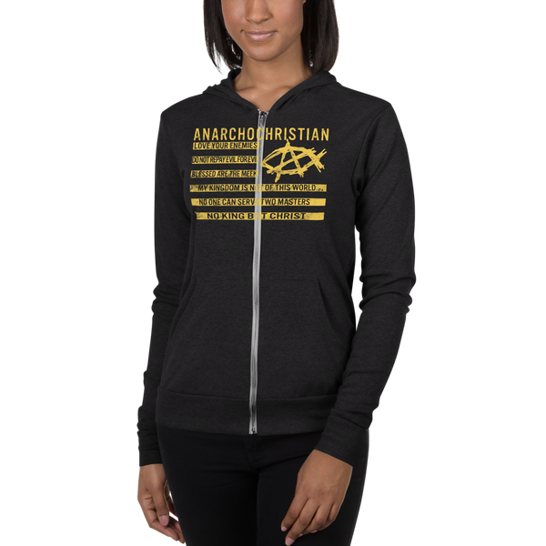 AnarchoChristian No King But Christ - Christian Flag Unisex zip hoodie - Proud Libertarian - AnarchoChristian