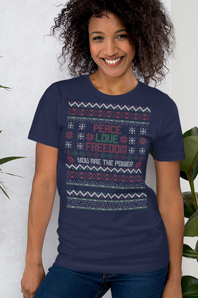 Peace Love and Freedom Ugly Christmas Unisex T-Shirt - Proud Libertarian - You Are the Power