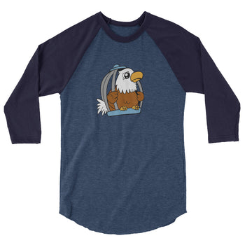 Caged Freedom Cartoon Eagle 3/4 sleeve raglan shirt - Proud Libertarian - Cartoons of Liberty