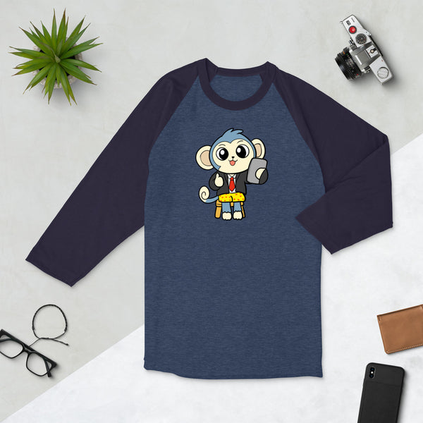 Liberty at Work from Home Cartoon Monkey 3/4 sleeve raglan shirt - Proud Libertarian - Cartoons of Liberty