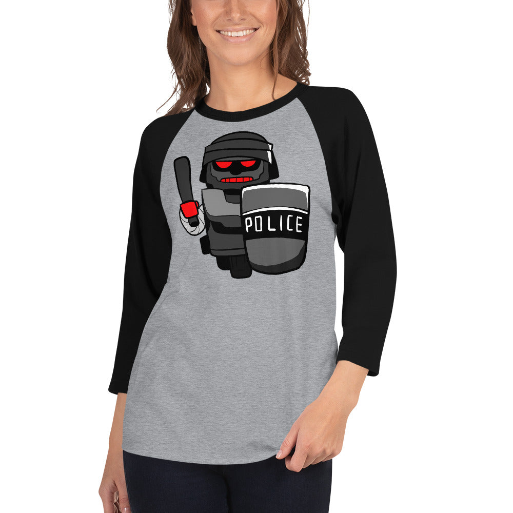 Inhuman Police Robot Cartoon 3/4 sleeve raglan shirt - Proud Libertarian - Cartoons of Liberty