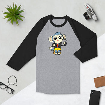 Liberty at Work from Home Cartoon Monkey 3/4 sleeve raglan shirt - Proud Libertarian - Cartoons of Liberty