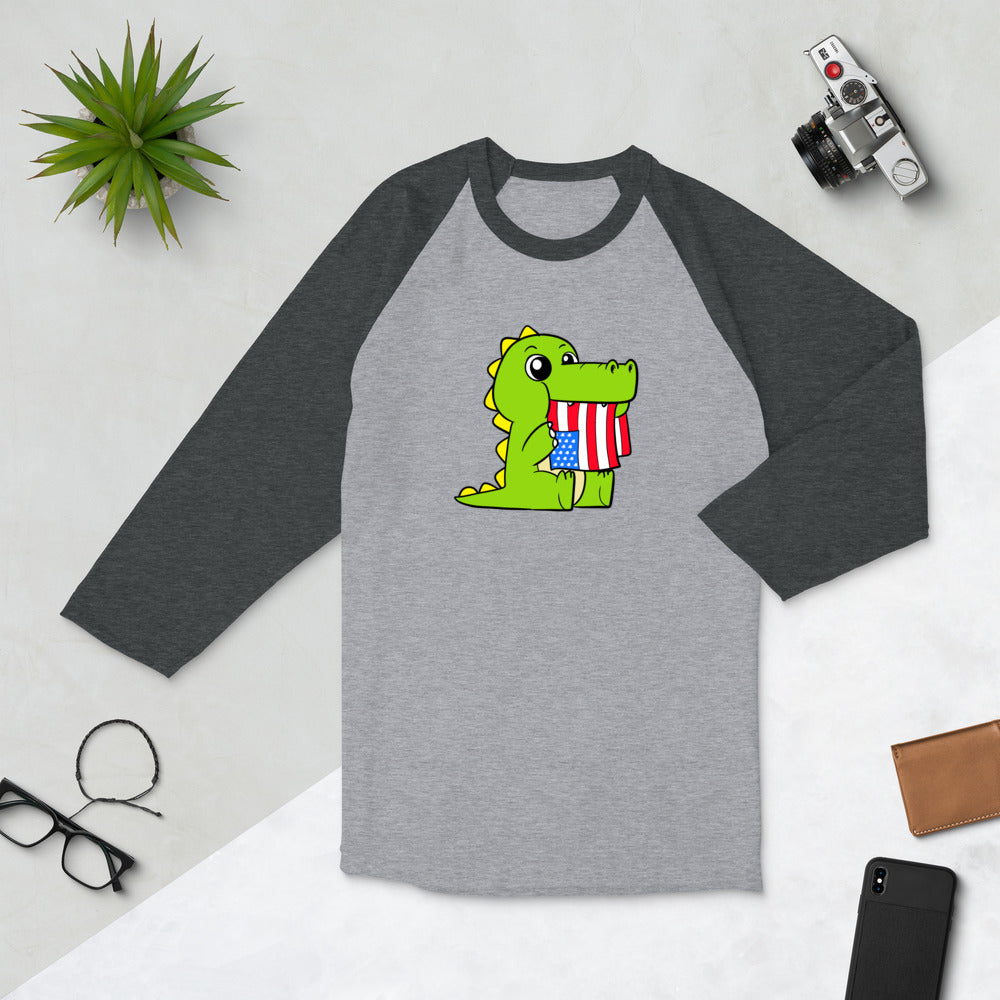 Tasty Freedom Cartoon 3/4 sleeve raglan shirt - Proud Libertarian - Cartoons of Liberty